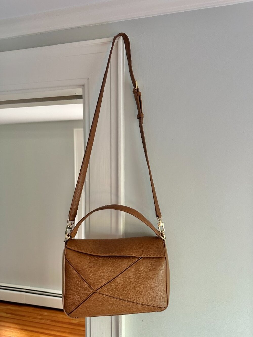 Quince Italian Leather Patchwork Crossbody Bag Cognac Color - Picture 5 of 16